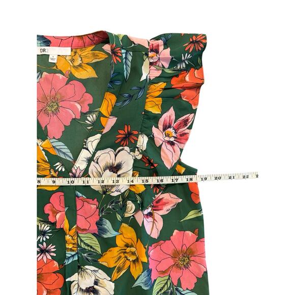 DR2 Green Floral Ruffle Sleeve Blouse Women’s Small V Neck Top Summer - Picture 9 of 10